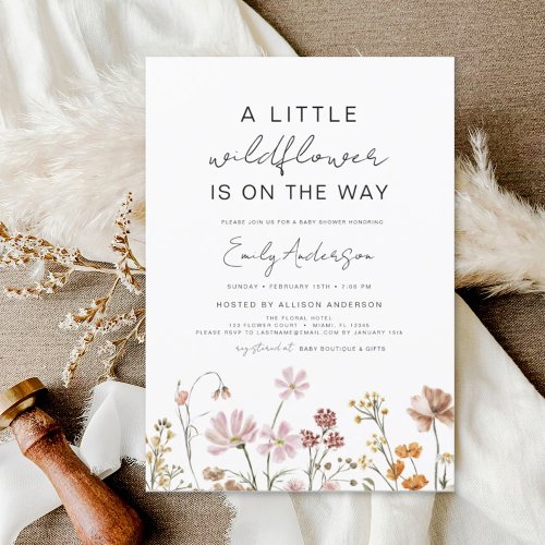 Cute Floral A Little Wildflower Baby Shower Invitation