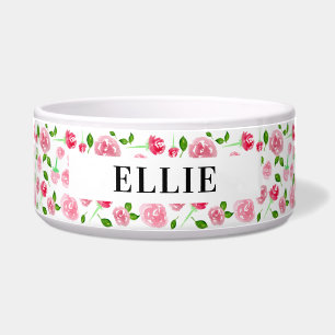 Cute Floral Add Pet's Name Custom Text Pink Bowl