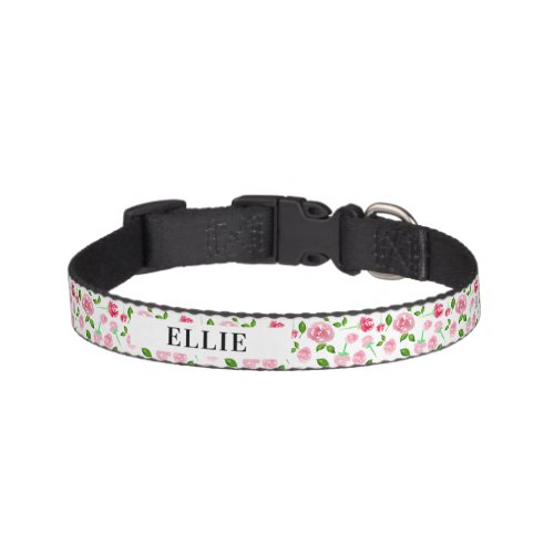 Cute Floral Add Pets Name Custom Text Pink Pet Collar