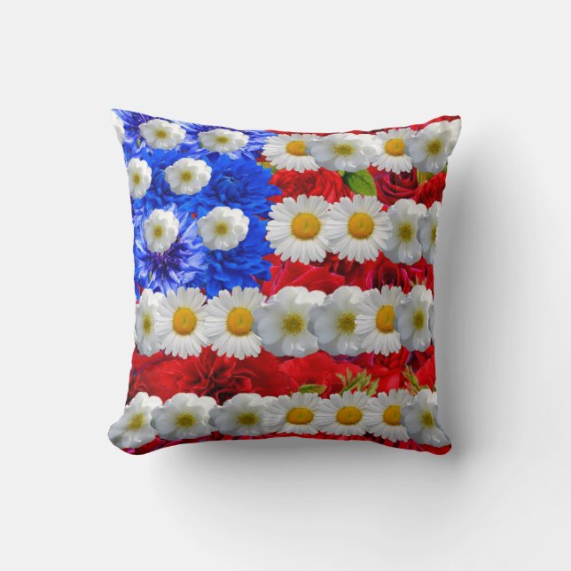 cute floral american flag throw pillow (Front)