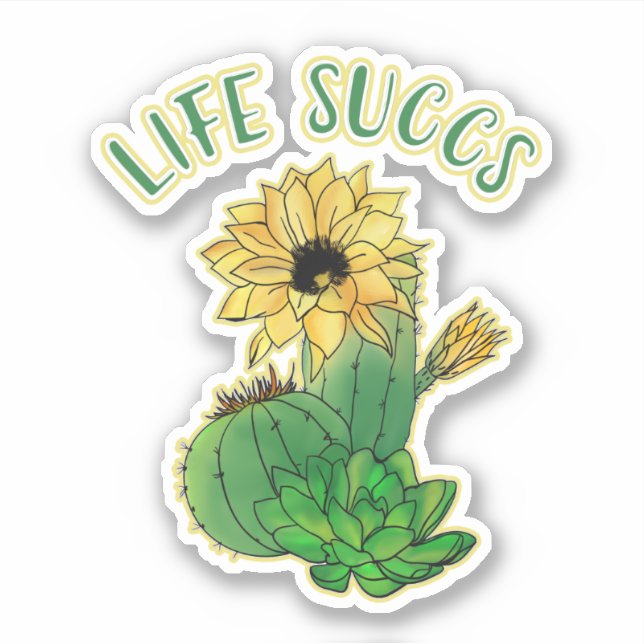 Cute Floral and Cacti Succulent Gag Sticker (Front)