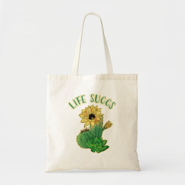 Cute Floral and Cacti Succulent Gag Tote Bag (Front)