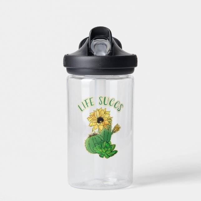 Cute Floral and Cacti Succulent Gag Water Bottle (Front)