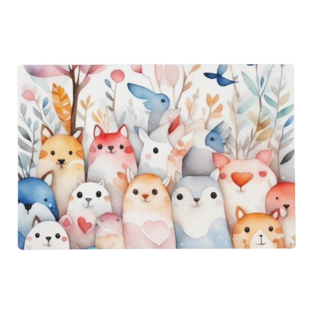 Cute floral animals cute design placemat (Front)