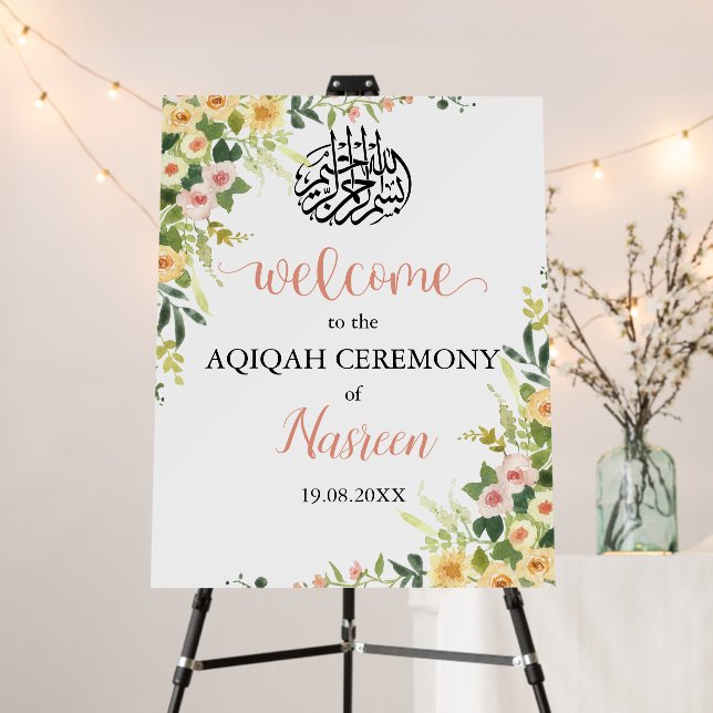Cute Floral Aqiqah Aqeeqah Welcome Board (In Situ (Stand))