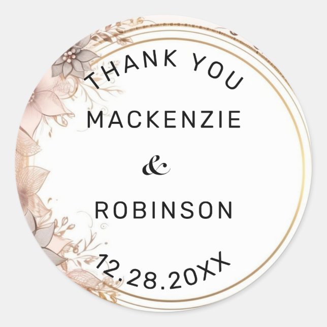 Cute Floral Art Pattern Mandala Wedding Thank You Classic Round Sticker (Front)