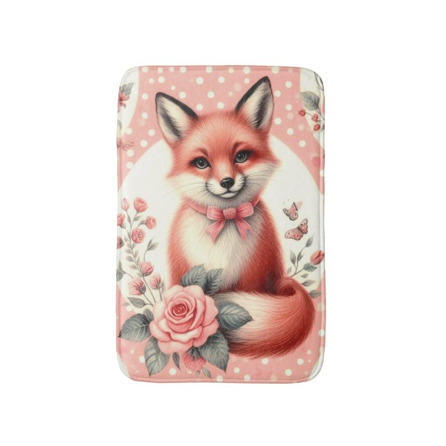 Cute Floral Baby Fox Bath Mat (Front Vertical)