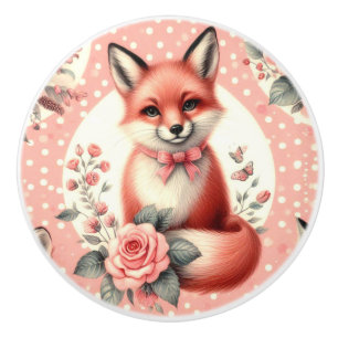 Cute Floral Baby Fox Ceramic Knob