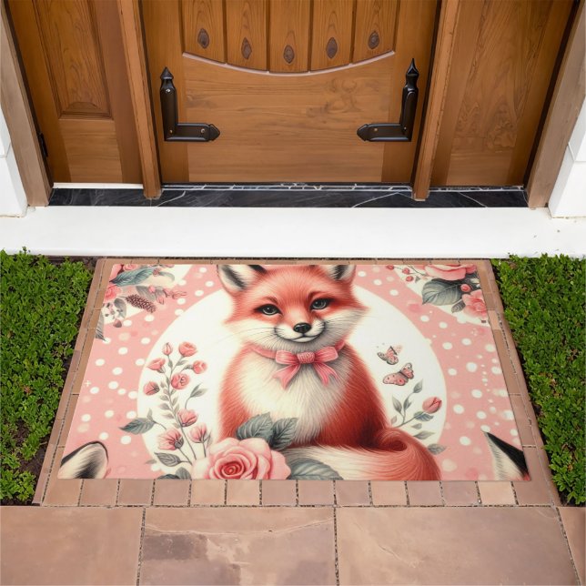 Cute Floral Baby Fox Doormat (Outdoor)