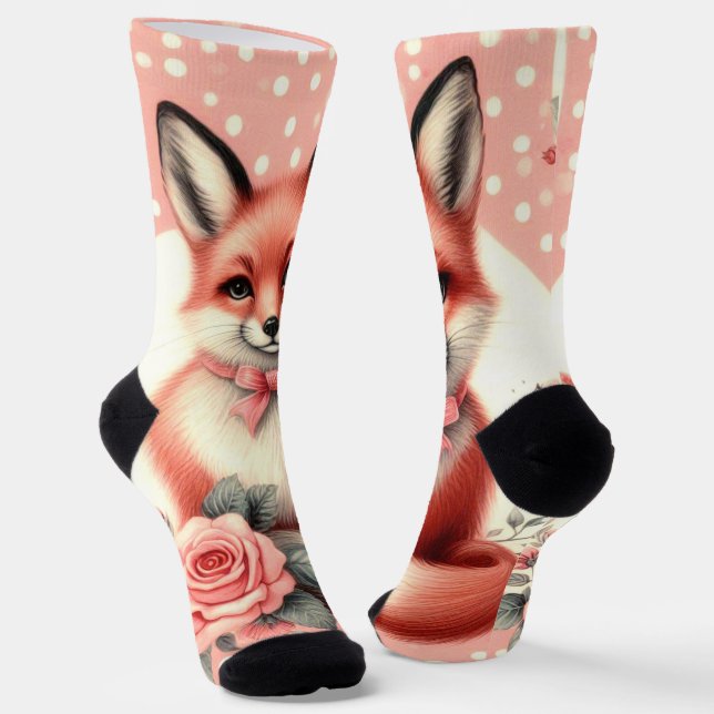 Cute Floral Baby Fox Socks (Angled)