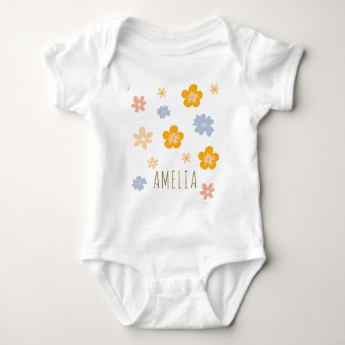Cute floral Baby Girl Pink Flowers with Name Baby Bodysuit