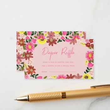 Cute Floral Baby Shower Diaper Raffle Ticket Enclosure Card by CartitaDesign at Zazzle