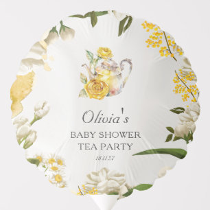 Cute Floral Baby Shower Tea Party Decor Yellow Balloon