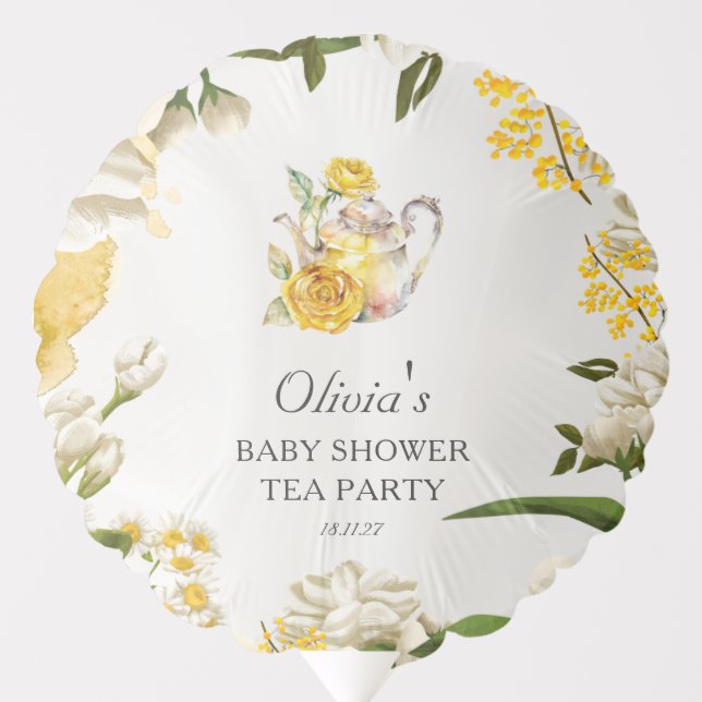 Cute Floral Baby Shower Tea Party Decor Yellow Balloon (Front)