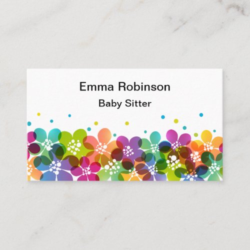 Cute Floral Babysitter Colorful Business Cards