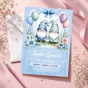 Cute Floral Balloon Custom Name First Birthday Invitation