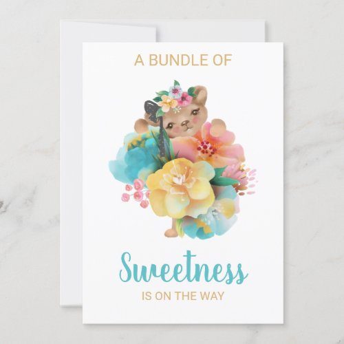  Cute Floral Bear Baby Shower Invitation