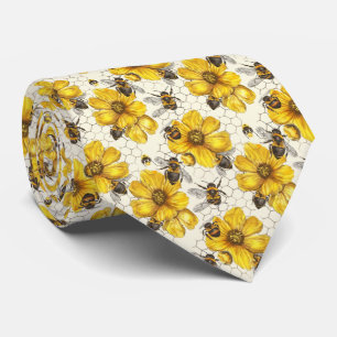 Cute floral bee tiled pattern  neck tie