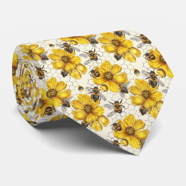 Cute floral bee tiled pattern  neck tie (Rolled)