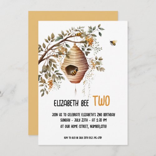 Cute floral BEEhive for 2nd Birthday Invitation