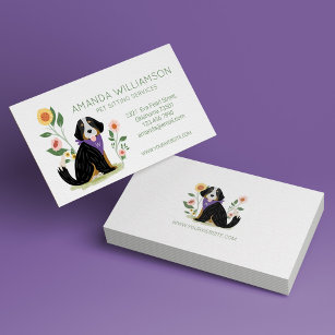 Cute Floral Bernese Mountain Dog Pet Care Services Business Card