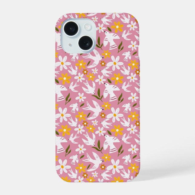 Cute Floral Bird Seamless Pattern Iphone Case (Back)