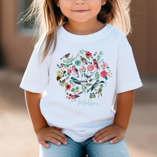 Cute Floral Birds Botanical Pattern T_Shirt