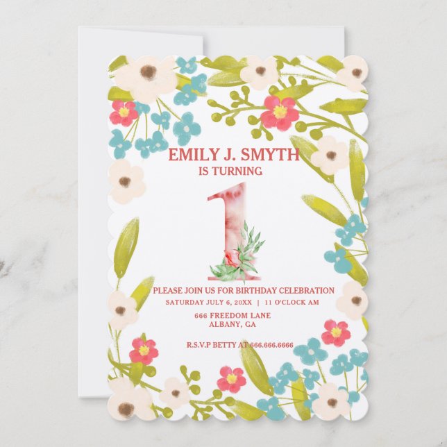 Cute Floral Birthday Invitation For Kids - Party (Front)