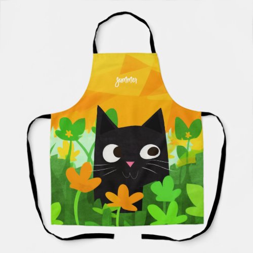 Cute Floral Black Cat Apron for Cat Lovers