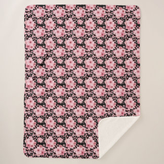 Cute Floral Black Pink Cherry Blossom Sherpa Blanket
