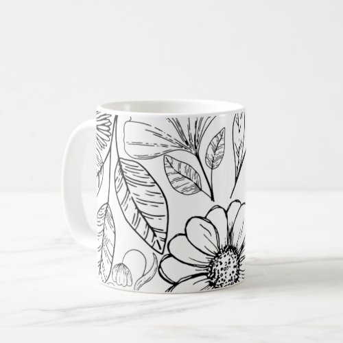 Cute Floral Black  White Mug