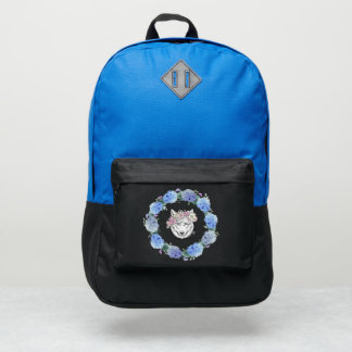Cute Floral Blue Hydrangea Wolf Backpack