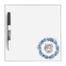 Cute Floral Blue Hydrangea Wolf Dry Erase Board