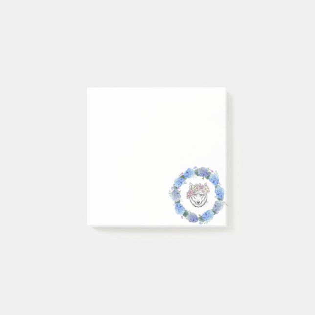 Cute Floral Blue Hydrangea Wolf Notes (Front)