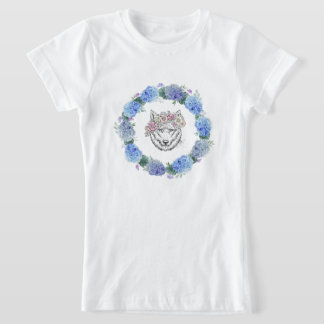 Cute Floral Blue Hydrangea Wolf T-Shirt