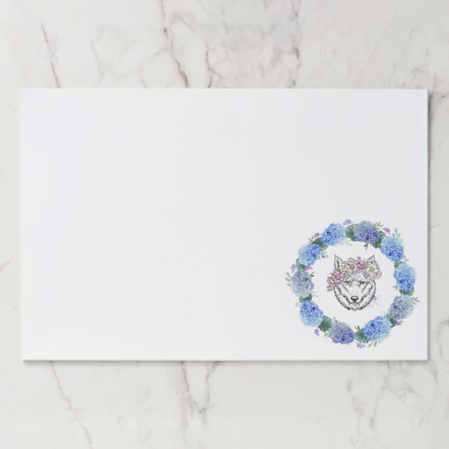 Cute Floral Blue Hydrangea Wolf Tearaway Paper Pad (Front)