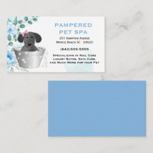 Cute Floral Blue Pet Groomer Business Card