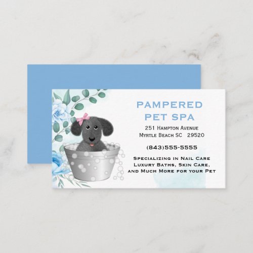 Cute Floral Blue Pet Groomer Business Card