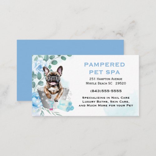 Cute Floral Blue Pet Groomer Spa  Business Card
