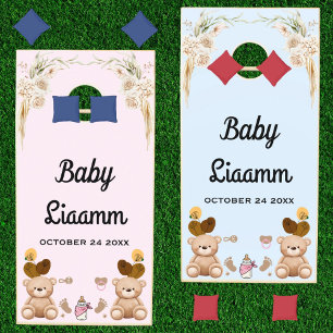 Cute Floral Blue Pink Custom Baby Shower Party Cornhole Set