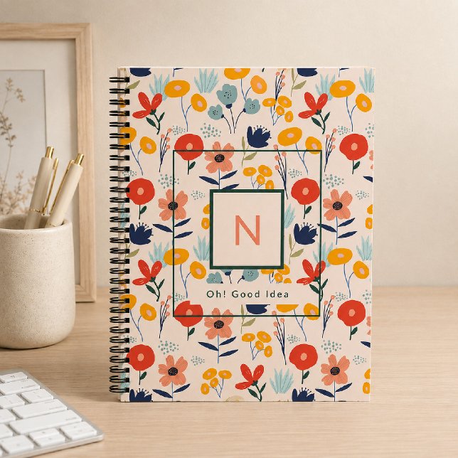 Cute Floral Blush Pink Pattern Monogram Notebook (Creator Uploaded)