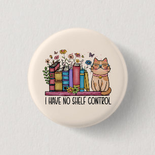 Cute Floral Books and Cat Button