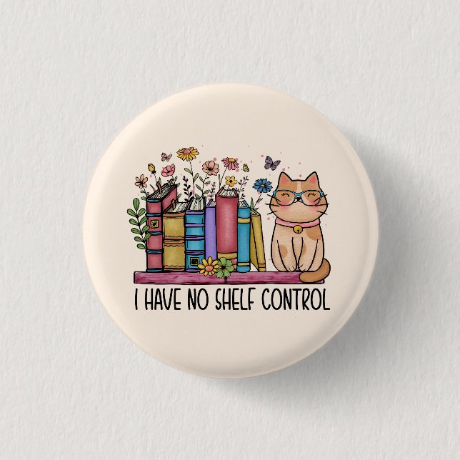 Cute Floral Books and Cat Button (Front)