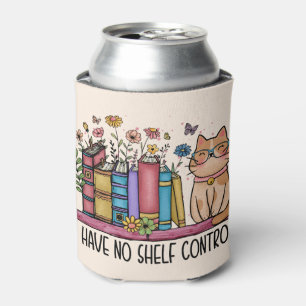 Cute Floral Books and Cat Can Cooler