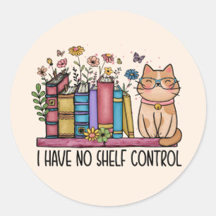 Cute Floral Books and Cat Classic Round Sticker