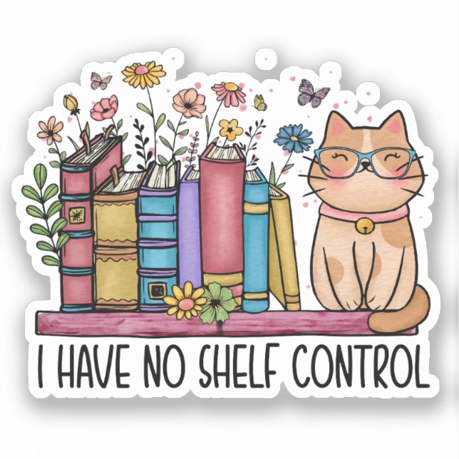 Cute Floral Books and Cat Classic Sticker (Front)