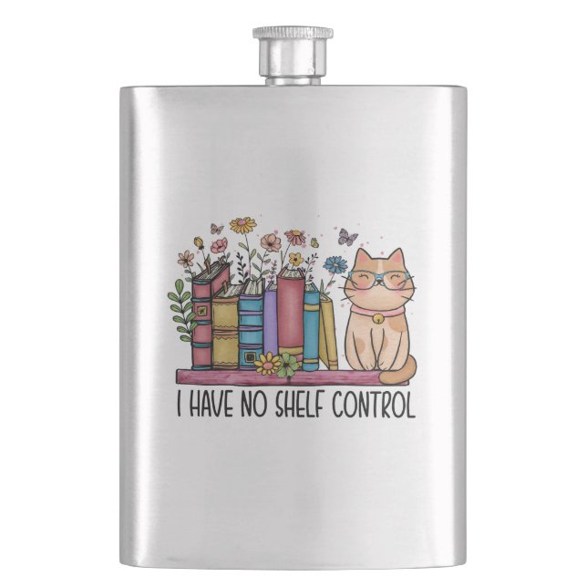 Cute Floral Books and Cat Flask (Front)