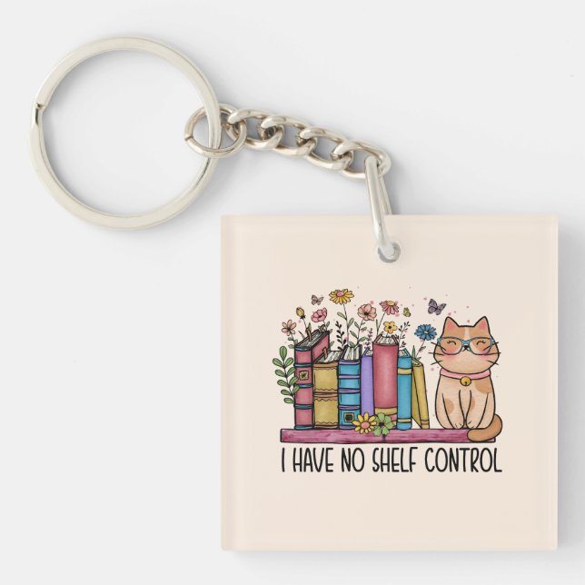 Cute Floral Books and Cat Keychain (Front)