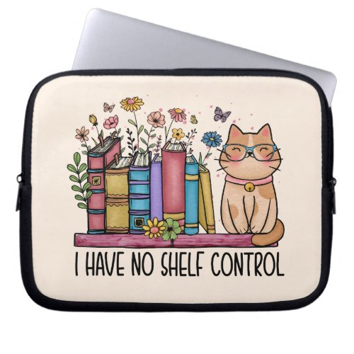 Cute Floral Books and Cat Laptop Sleeve