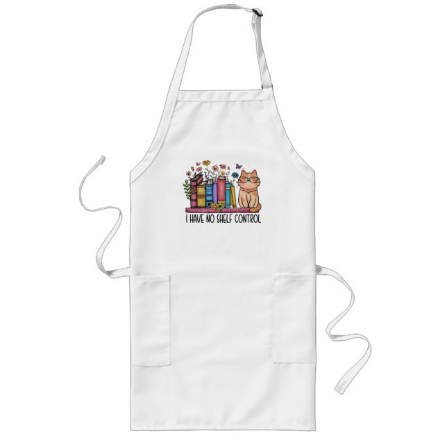 Cute Floral Books and Cat Long Apron (Front)